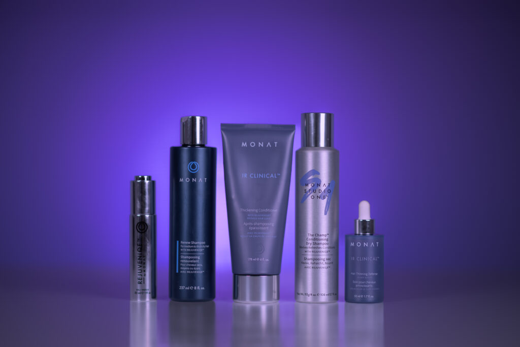 Products shot in a studio environment with a purple backgound